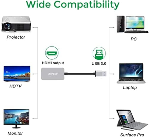 USB до HDMI адаптер, HD аудио видео кабел конвертор, USB 3.0 до HDMI за повеќе монитори 1080p, компатибилен со Windows XP/10/8.1/8/7