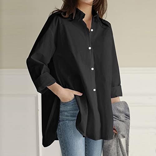ТУУПКО Плус Копче за големина надолу со кошули за жени со долг ракав страничен пресек преголем деловен работен затворен блуза канцеларија блуза