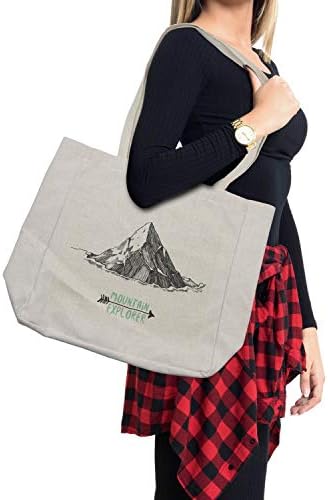 Ambesonne Explore Togn Togn, Sketch Style Mountain со стрела што ја истражува тематската илустрација, еколошката торба за еднократна