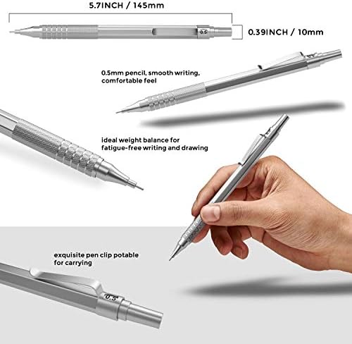 NICPRO 0,5 mM Метални механички моливи и 3 парчиња 2.0 Механички држач за подготвување моливи
