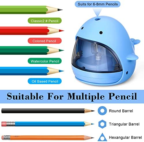 Електричен молив острилка за училница со тешки острили на сечила, симпатична кит сина електрична острилка Два режими на електрична