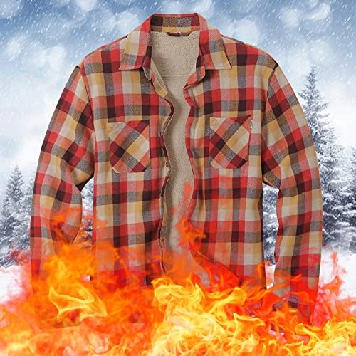 Xxbr карирани кошули со руно јакни за мажи, копче надолу, скратена јака, проверена топла кошула за надворешна облека со џебови