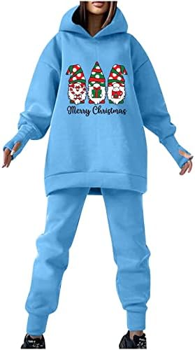 Christmasенски Божиќен потсетник постави 2 парчиња аспиратори со долги ракави, пулверски патеки џогер џемпери со џебови