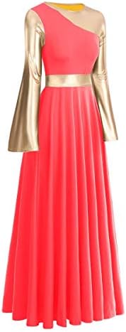 Ибаком литургиски пофалби танцувачки поклони долг фустан за жени металик златна боја блок лабава вклопена во целосна должина црква