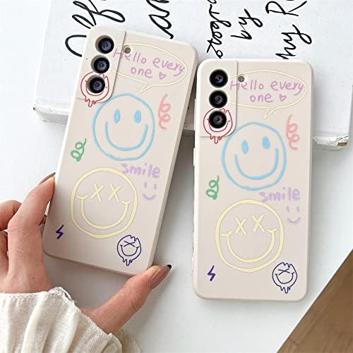 Симпатична Насмевка Лице Едноставно Сликарство Телефонски Случај За Samsung Galaxy S21 Со Странично Печатење Специјален Тенок Мазен Капак