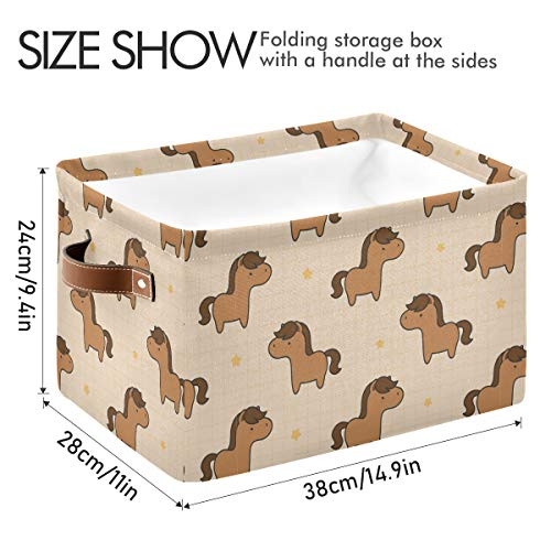 Правоаголна корпа за складирање симпатична ткаенина од коњско платно со рачки - квадратни корпи за складирање на момчиња и девојчиња