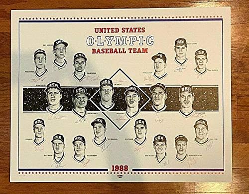 1988 година во Олимпискиот тим на САД Бејзбол потпиша литограф PSA/DNA Auto Jim Abbott E66648 - Autographed MLB Art