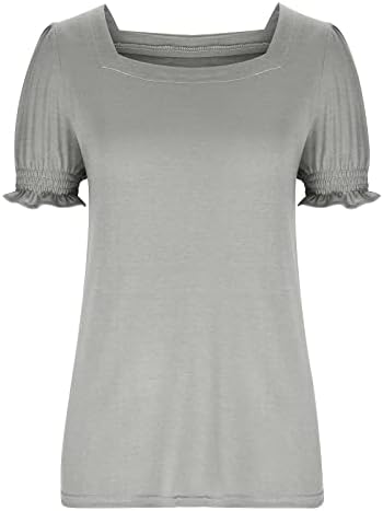 Симпатични летни врвови за жени руфли со ракав, обични маички квадратни врат Основни маички облечени маица лабава вклопена туника блузи