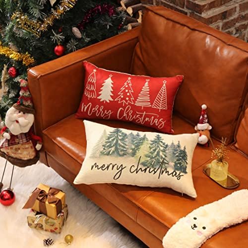 Среќна корица за Божиќна перница 12x20 Фармхаус Божиќ фрлаат лумбална перница за покривање украси за новогодишно дрво за одмор