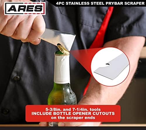 ARES 46020-4-парчен не'рѓосувачки челик Prybar Scraper Set-Ultra Sharp Strappers Отстранете го остатокот од челик, алуминиум и повеќе-краевите