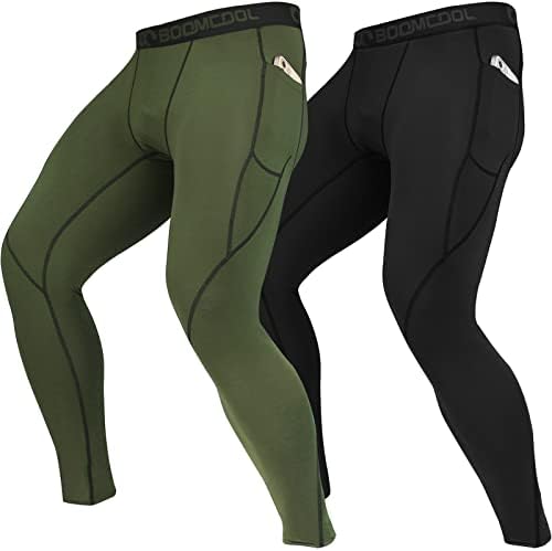 Панталони за компресија за мажи Boomcool со џебови, машки затегнати хулашки хеланки тренингот суво базелиер салата за атлетски
