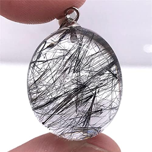 Природен црна рутилитиран кварц приврзок за жени мажи заздравувајќи Loveубов подарок 21x17x11mm монистра чист кристален камен сребрен