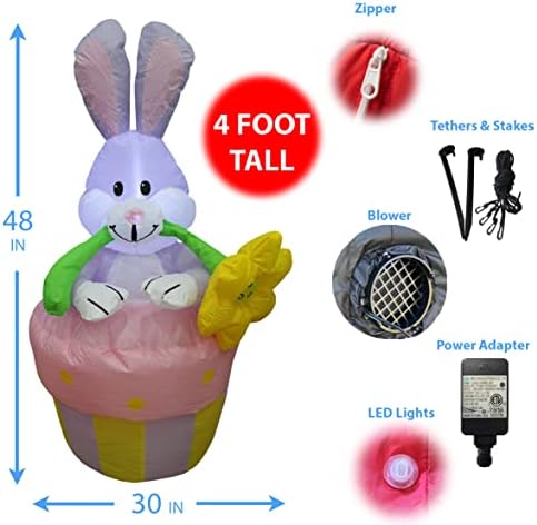 Два пакет украси на Велигденска забава, вклучуваат силен зајак на надувување на зајаче од 4 нозе со цвет на саксија, и 4 нозе