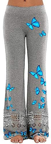 Женски јога панталони џемпери од џемпери, чипка, шуплива широка нозе дневна удобна лабава обична џогери панталони со џебови
