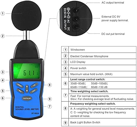 WDBBY 30-130db Мерач На Дигитален Звук Мерач На Бучава Инструмент За Мерење Децибели Детектор За Следење Аудио Тестер