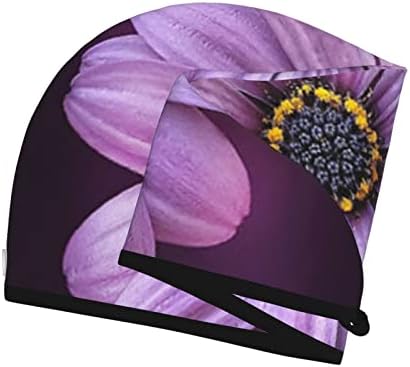 Wowbed Purple Chrysanthemum Печатена пешкир за сушење на косата со копче, пешкир за коса за коса, суво капаче за коса, капа за коса за бања Брзо