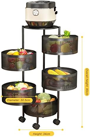 Кингџи 5-ниво кујна ротирачка полица со тркала околу кујната количка овошје и зеленчук за садови за прибор за јадење мали уреди, складирање