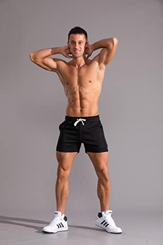Gunlire машки атлетски тренингот салата за салата памук еластична половината 3 inseam трчајќи кратки шорцеви со џебови