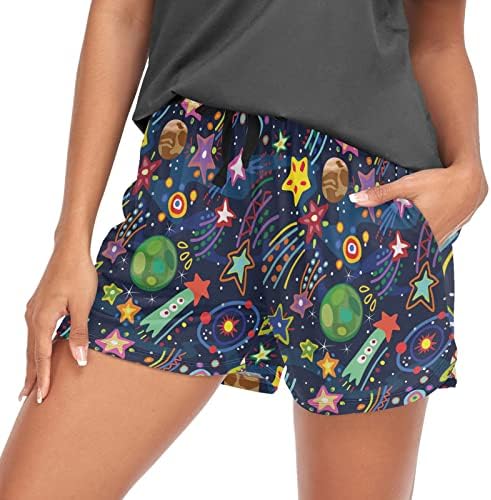 Вселенска планета од Оаренкол, женски пижами шорцеви starвездени галакси, шарен салон за спиење на дното со џебови s-xxl