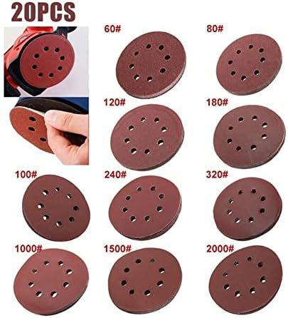 ZSBLXHHJD Абразивен пакет со шкурка од 20 5 /125мм шкурка со тркалезни дискови окови со 8 дупки за пескарење на диск 40-2000