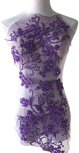 Виолетова брада чипка апликации 3Д везови цветни ригистони чипка лепенка мотив шиење за вечерни фустани за матурска облека