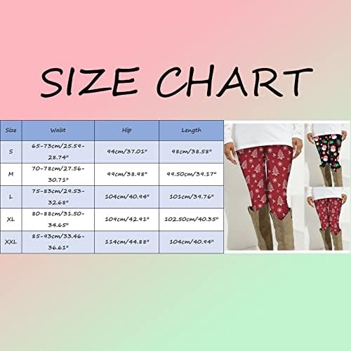 XXBR женски Божиќни хеланки меки четкани Божиќни графички печатени глуждови панталони Зимски тематски панталони за јога