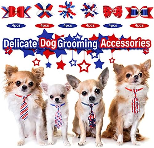 28 парчиња 4 -ти јули кучиња лакови за независност Ден на кучиња врски за коса лакови патриотски миленици за кучиња од кучиња лакови на вратот