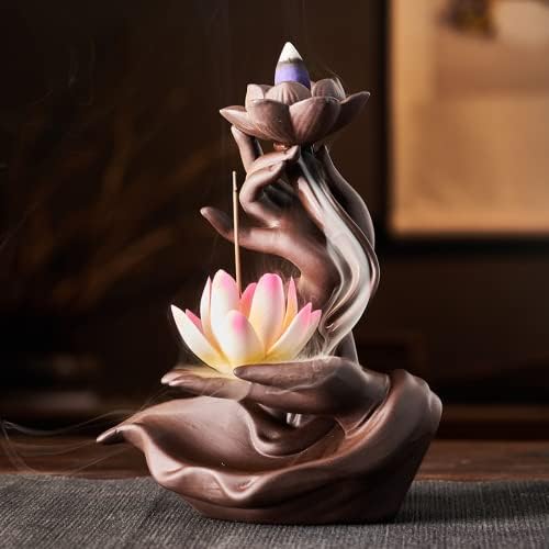 Виолетова песок за гочител на обратен темјан, Зен Буда рака лотос срцева ламба прстен украси керамика античка декорација на домаќинството