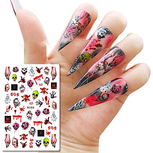 12 листови налепници за нокти на Ноќта на вештерките чудовиште од тиква пајак 3Д декорации за нокти самолепливи украси за нокти