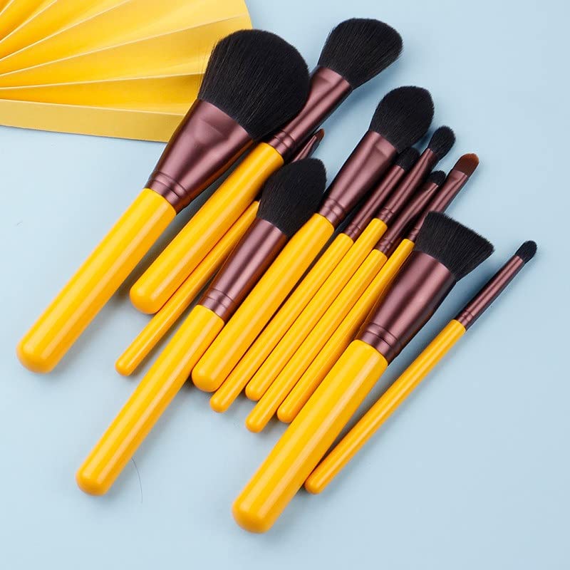 Четки за шминка за ореви - жолта серија 11 Синтетичка четка сет - моливи за шминка за лице и очи - вештачка коса - убавина - алатки