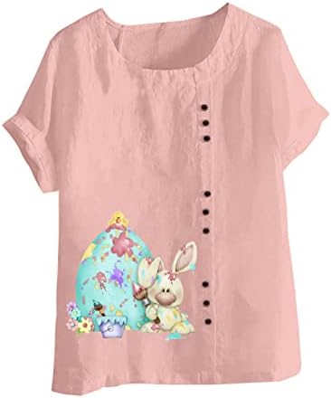 Велигденски блузи за жени 2023 случајни, плус врвови за големина за жени со краток ракав што излегува на врвови со цветни печати летна кошула