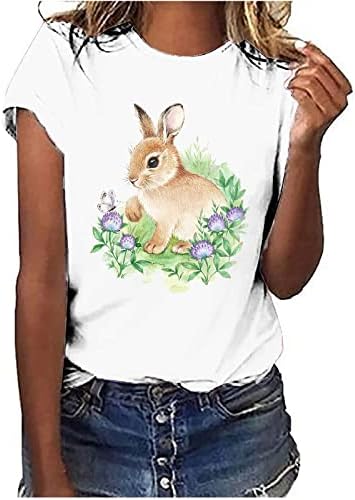 Велигденска зајаче маица за жени Цветни шарени зајаци кошули Велигден Т Ширс Симпатична зајаче мета врвови