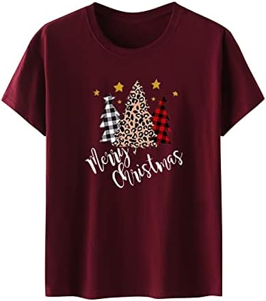 Божиќни кошули за кратки ракави Пимоксв, Божиќни кошули, палид Божиќ, печатење Туника, врвови на екипаж маица лабава летна летна