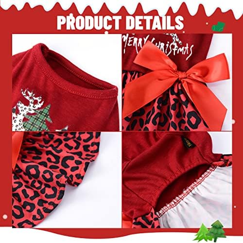 Yikeyo Dog Божиќна фустан куче Божиќна облека облека за мали кучиња девојче Божиќно карирано дрво леопард црвено миленичиња фустани кученце