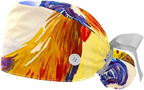 Capенски медицински чиста капа, масло за сликање уметнички петел во жолто изгрејсонце светло буфантна шапска капа хируршка капа