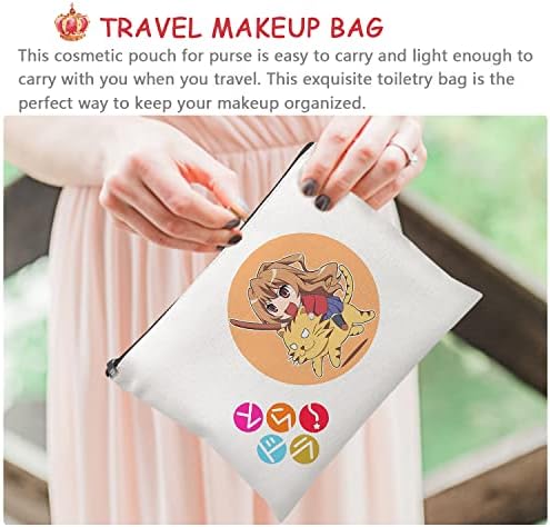 прекрасно Симпатична Козметичка Чанта За Шминка За Љубителите На Аниме - Тигар и Змеј-Цртано Платно Со Додатоци За Патување Торба Тоалетна