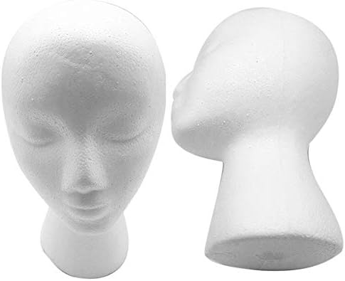 Femaleенски модел со глава од пена, ставајќи машка и женска пена манекенска екранот на главата и моделирање на DIY за прикажување