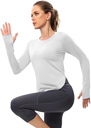 Ictive кошули со долг ракав за вежбање за жени кои работат со јога теретана кошула со палецот за дишење на врата за дишење на вратите на жената