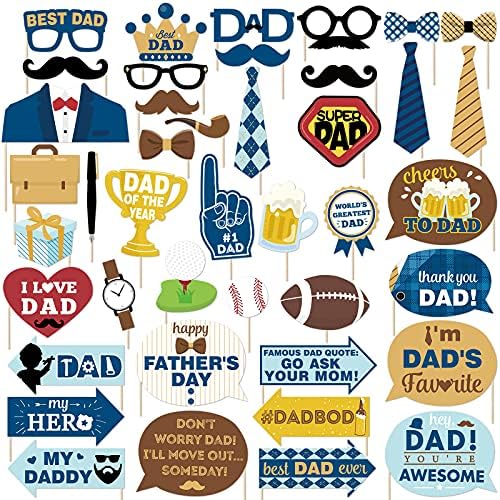 Денот на таткото, фото штанд, реквизити за среќни татковци, тематски забави за забава, украси за роденденска забава