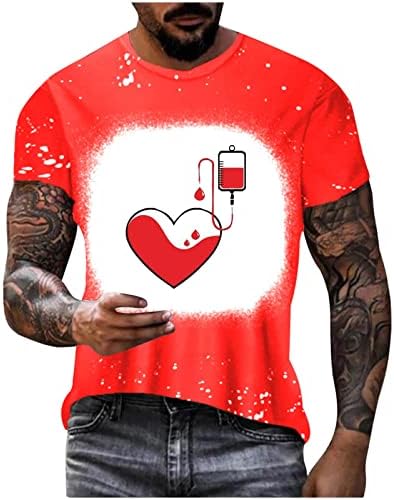 Валентин кошула за мажи, графичко печатење на мода на срце, врвови со кратки ракави, ладни смешни маици, трендовски улична облека