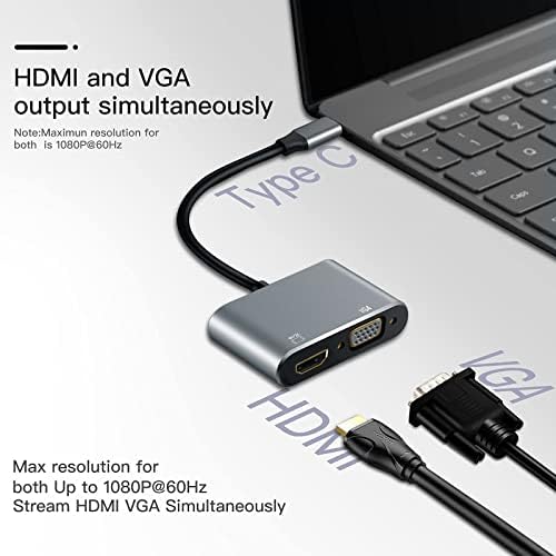 LINKRIDER USB C До HDMI VGA Адаптер, Тип C ДО VGA ДО USB C Thunderbolt 3 за Адаптер Со Двоен Монитор Компатибилен Со Galaxy S22 Ultra, MacBook