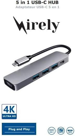 UBS C Hub 4K, WIREY 5-во-1 USB C Мултипорт Адаптер HDMI, USB, Тип C, Брза Напојување Испорака За MacBook, КОМПЈУТЕР, Нинтендо Прекинувач,