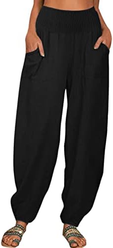 Beuu летни шипки со џемпери со џебни женски лабави панталони за глуждот, обичен фенер, затегнати панталони со хареми