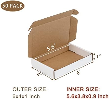 Sunlph 50 пакет 6x4x1 инчи мали кутии за испорака, бели брановидни картонски кутии, кутија за пакување за испраќање по пошта