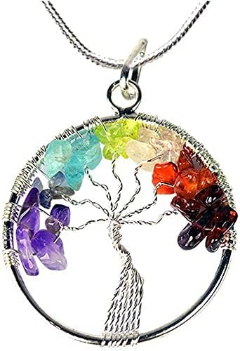 Aadhya Wellness 7 chakra pendant Природно кристално дрво на приврзоци на живот, приврзок Реики, лековити камен, приврзок аметист карнелијан