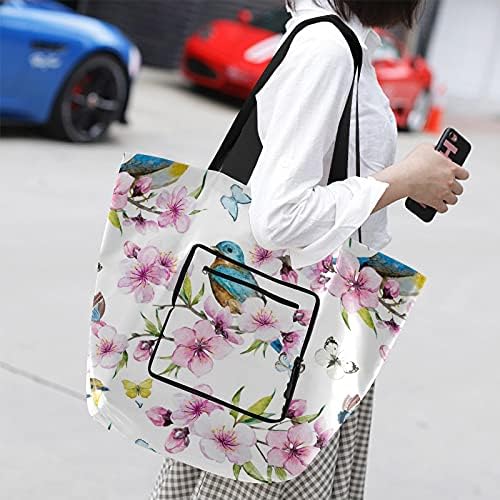Пролетни цреши цвеќиња преклопени раменици торбички торбички за еднократна употреба на намирници со тешка школа торба торба за купување
