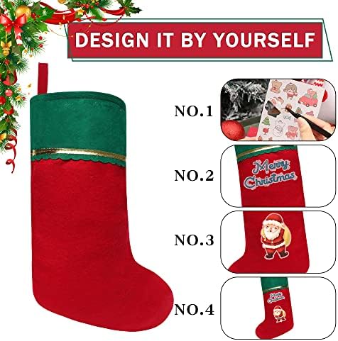 Токфорти 12 пакувања почувствуваат божиќни чорапи, 19 инчи црвени и бели Божиќни чорапи што висат украси, бела манжетна со златни