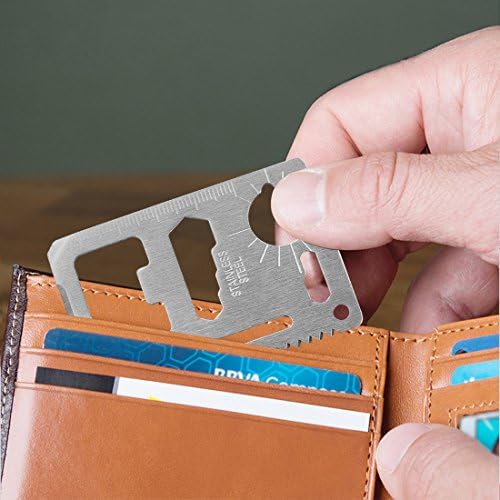 Кредитна картичка 11-во-1 Алатка за џеб за опстанок, задебелена не'рѓосувачка пиво отворач челик/инчен скала/алатка за џеб со двојни