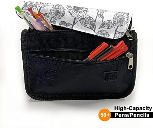 Ambesonne Botanical Pencil Case, Grunge сончогледи, торба со молив со ткаенини со двоен патент, 8,5 x 5,5, темно виолетова и бело