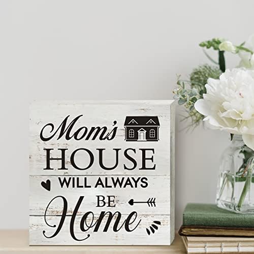 Куќата на мама секогаш ќе биде дома дрвена кутија знак за биро декор рустикална мама дрво блок плакета кутија знак за домашна соба за дневна соба
